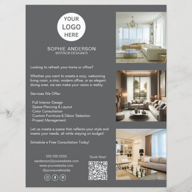 Flyer Logotipo de Personalizado moderno Gray Professiona (Frente)