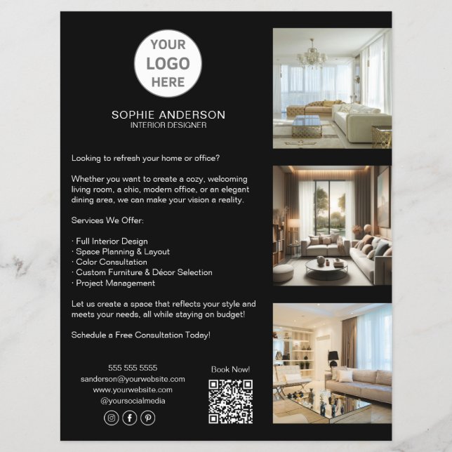 Flyer Logotipo de Personalizado moderno Negra profesiona (Frente)