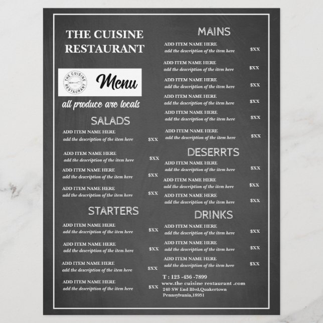 Flyer Logotipo de restaurante en pizarra (Frente)
