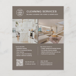 Flyer Logotipo de Servicios de Limpieza Código QR Foto M