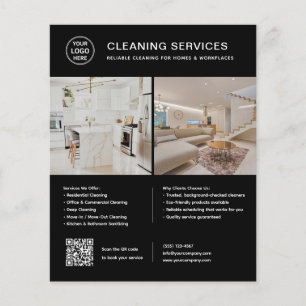 Flyer Logotipo de Servicios de Limpieza Código QR Foto N