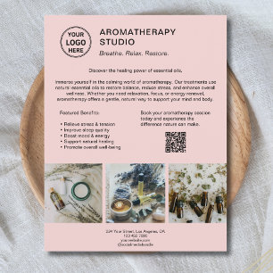 Flyer Logotipo de Spa de Aromaterapia QR Rosa Promociona