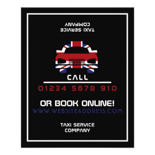 Flyer Logotipo de taxi con bandera británica y lista de 