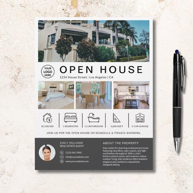Flyer Logotipo del Personalizado del reactor inmobiliari (Open House Real Estate Realtor Custom Logo)