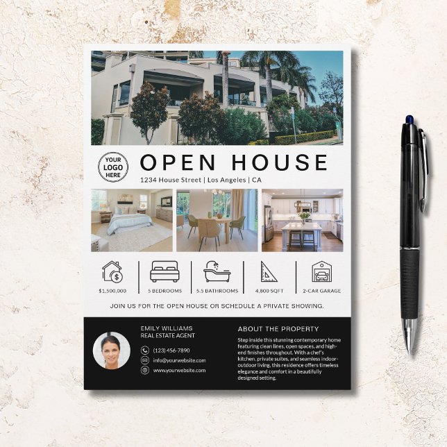 Flyer Logotipo del Personalizado del reactor inmobiliari (Open House Real Estate Realtor Custom Logo)