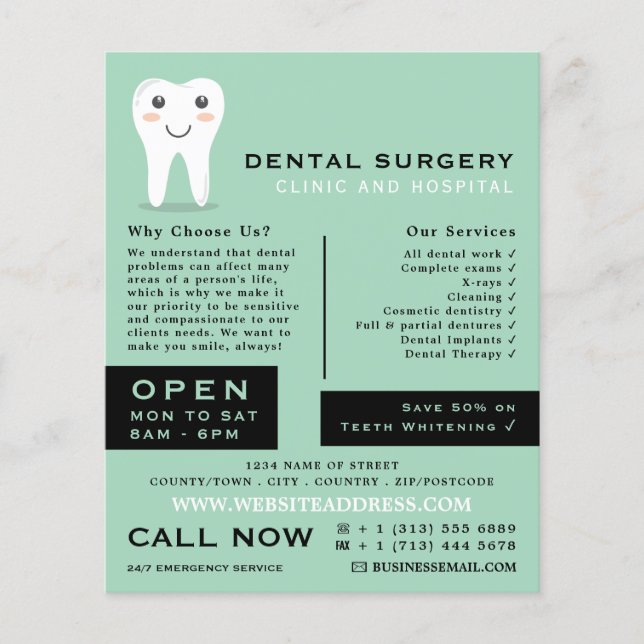 Flyer Logotipo dental personalizado, odontología, public (Frente)