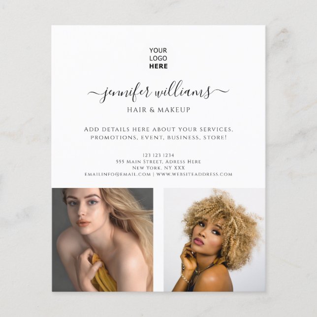 Flyer Logotipo fotográfico Personalizado moderno blanco  (Frente)