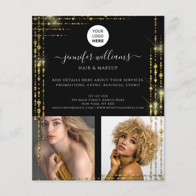 Flyer Logotipo fotográfico Personalizado moderno Oro neg (Frente)