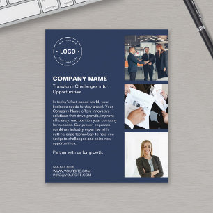 Flyer Logotipo Moderno Foto Azul Profesional Negocios