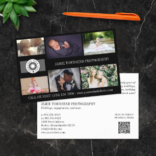 Flyer Logotipo negro Collage Fotógrafo profesional QR