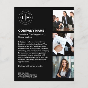 Flyer Logotipo Negro Moderno Personalizado Foto Negocio