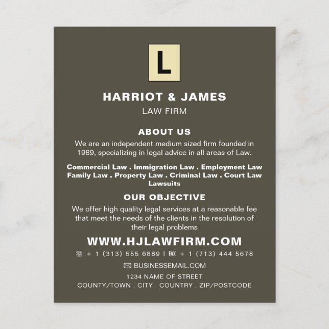 Flyer Logotipo personalizado, anuncio de servicios legal (Frente)