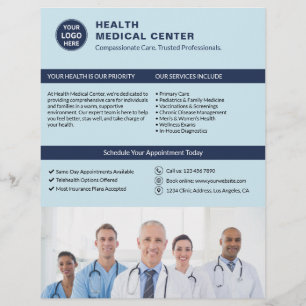 Flyer Logotipo personalizado azul claro de médico de clí
