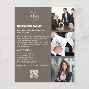 Flyer Logotipo personalizado Foto QR Beige Profesional E