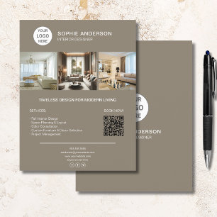 Flyer Logotipo Personalizado Foto QR Beige Profesional E