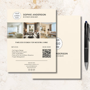 Flyer Logotipo Personalizado Foto QR Crema Profesional E
