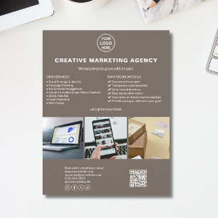 Flyer Logotipo personalizado Foto QR Marrón Marketing Em