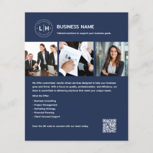 Flyer Logotipo Personalizado Foto QR Profesional Azul Ne