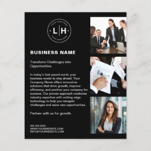 Flyer Logotipo Personalizado Moderno Foto QR Negro Empre