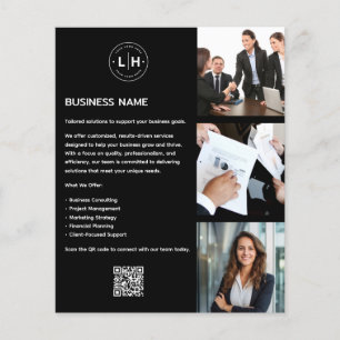 Flyer Logotipo Personalizado Moderno Foto QR Negro Empre