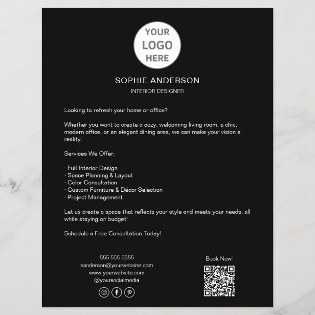 Flyer Logotipo personalizado moderno negro empresarial p (Frente)