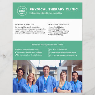 Flyer Logotipo verde de clínica de terapia física con fo