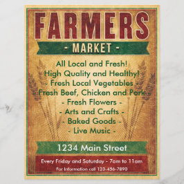 Flyer Los agricultores comen en el mercado local
