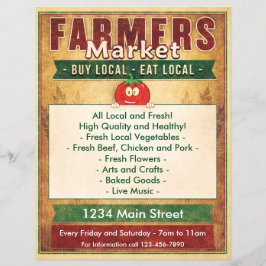 Flyer Los agricultores comen Rótulo local en el mercado