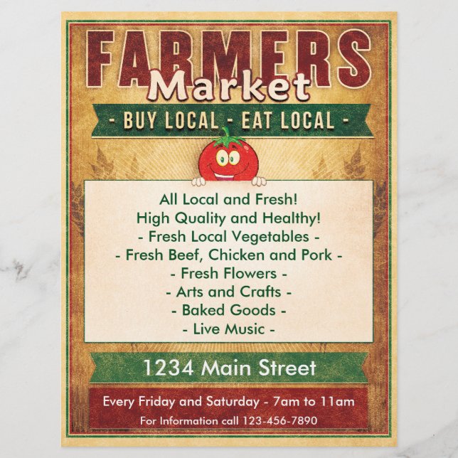 Flyer Los agricultores comen Rótulo local en el mercado (Frente)