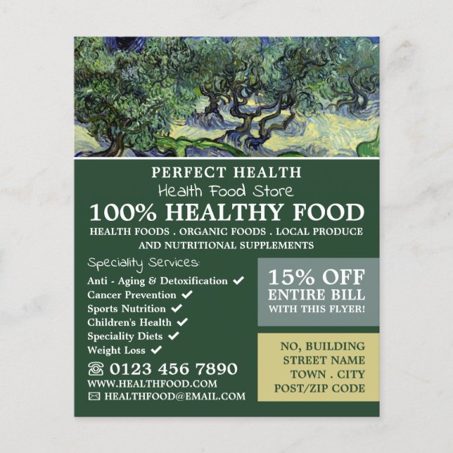 Flyer Los Olivos, Van Gogh, Health Food Store (Frente)