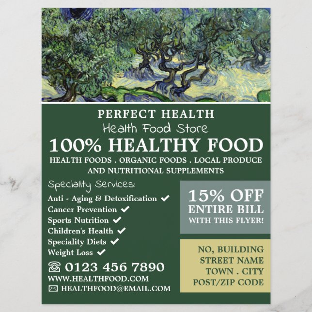 Flyer Los Olivos, Van Gogh, Health Food Store (Frente)