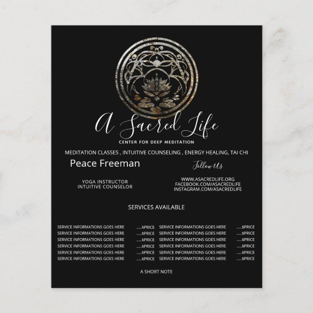 Flyer Lotus Quietud | Diseño de Mandala de Plata (Frente)