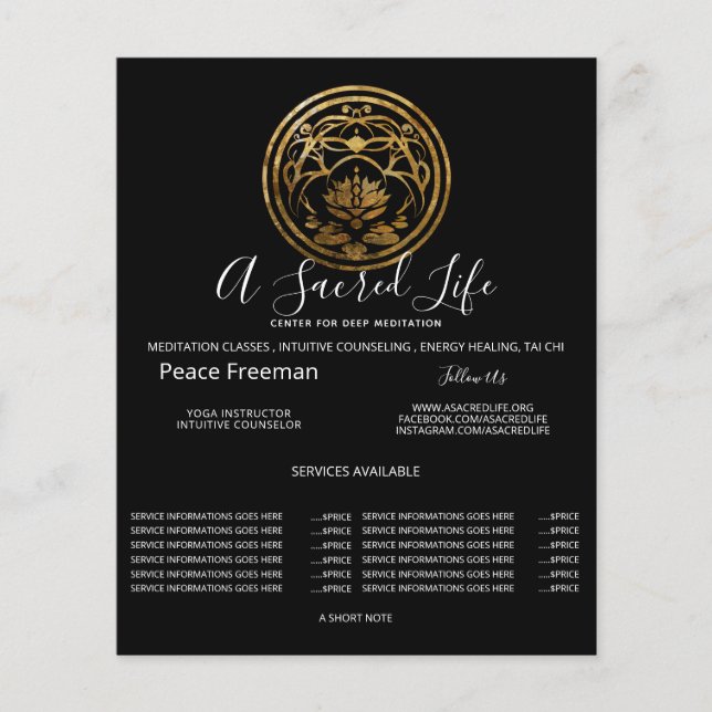 Flyer Lotus Quietud | Diseño de Mandala Dorado (Frente)