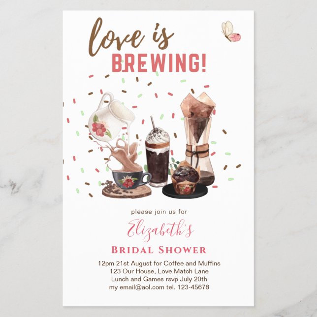 Flyer Love Is Brewing BRIDAL SHOWER Coffee Muffins INVIT (Frente)