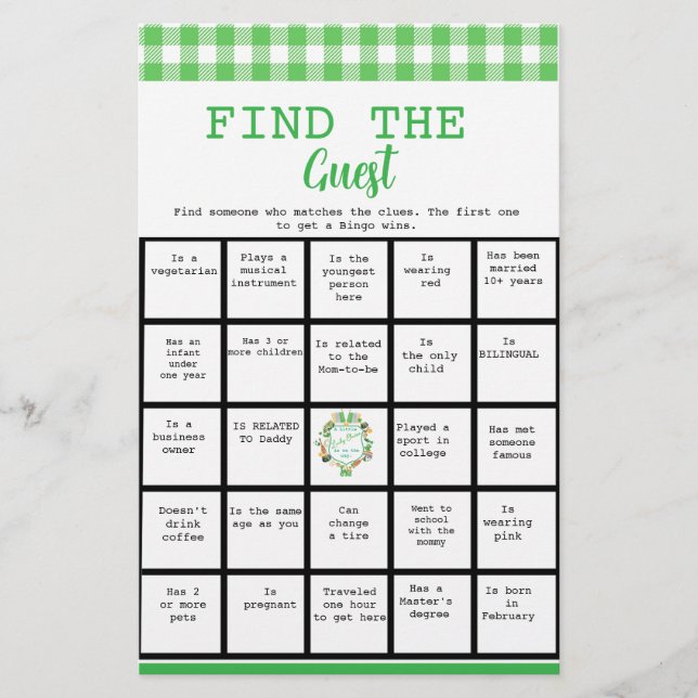 Flyer Lucky Find the Guest Bingo Baby Shower Game (Frente)
