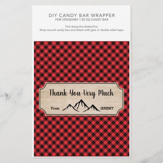 Flyer Lumberjack Cumpleaños Party 1.55oz Candy Bar Wrapp (Frente)