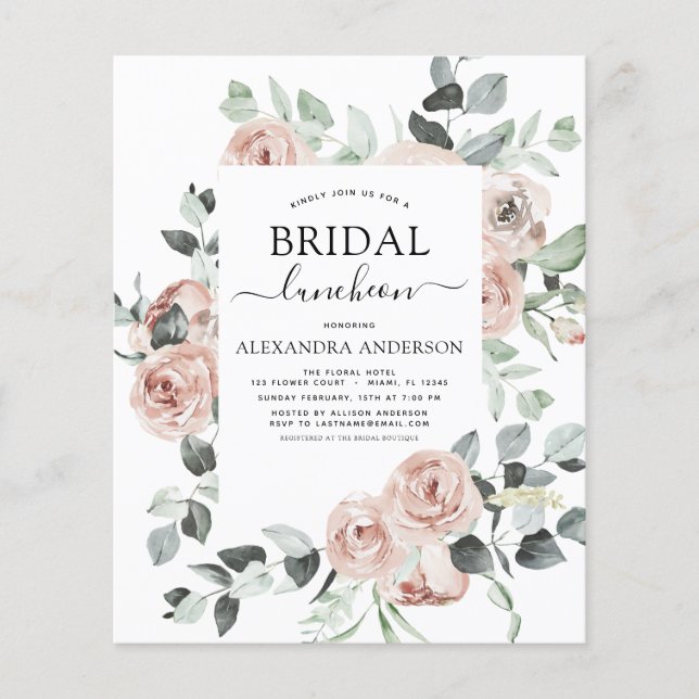 Flyer Luncheon de ducha de novias rosadas y agitada (Frente)