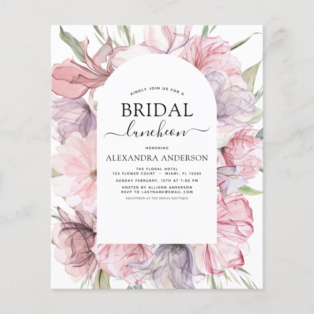 Flyer Luncheon de la ducha de novia púrpura del Boho del (Frente)