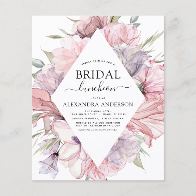 Flyer Luncheon de la ducha de novia púrpura del Boho del (Frente)