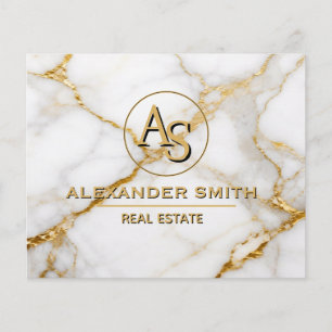 Flyer Luxury White Marble Gold Monogram Real Estate 