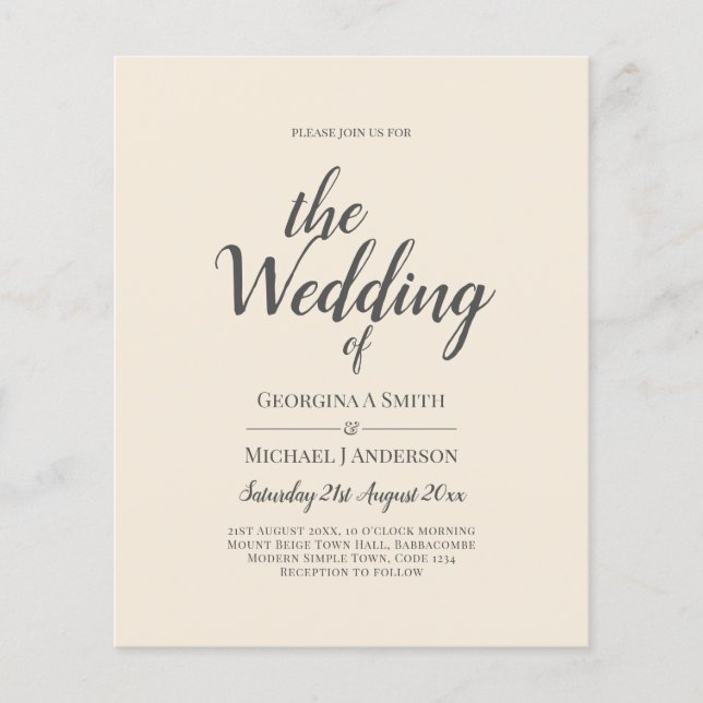 Flyer Magnolia Cream Tipografía Boda moderna (Frente)