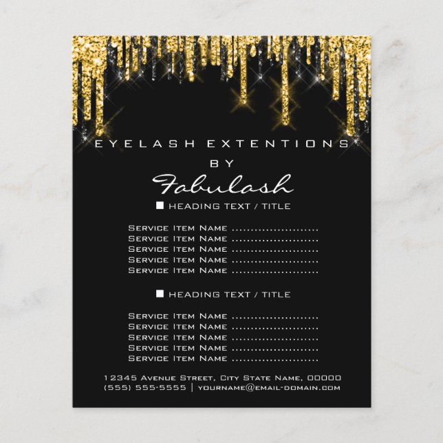 Flyer Makeup Beauty Price List Gold Black Drips Hair Wax (Frente)