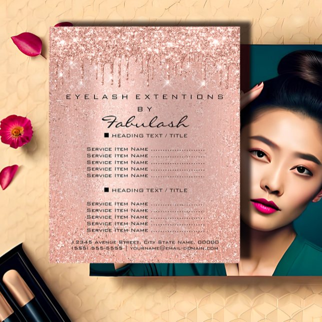 Flyer Makeup Beauty Salon Rosa de pelo Purpurina Dris de (Makeup Beauty Salon Hair Rose Glitter Flyer Drips)