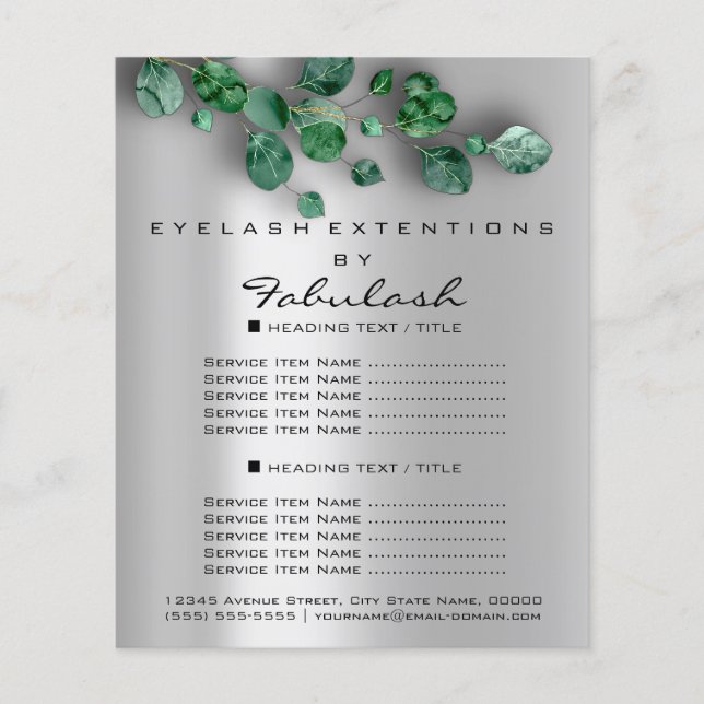 Flyer Makeup Salón De Belleza Plata Woodland Eucalyptus (Frente)