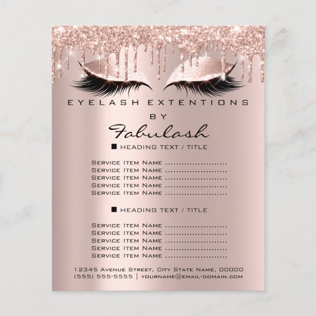 Flyer Makeup Salón De Belleza Purpurina Rosado Saltos de (Frente)