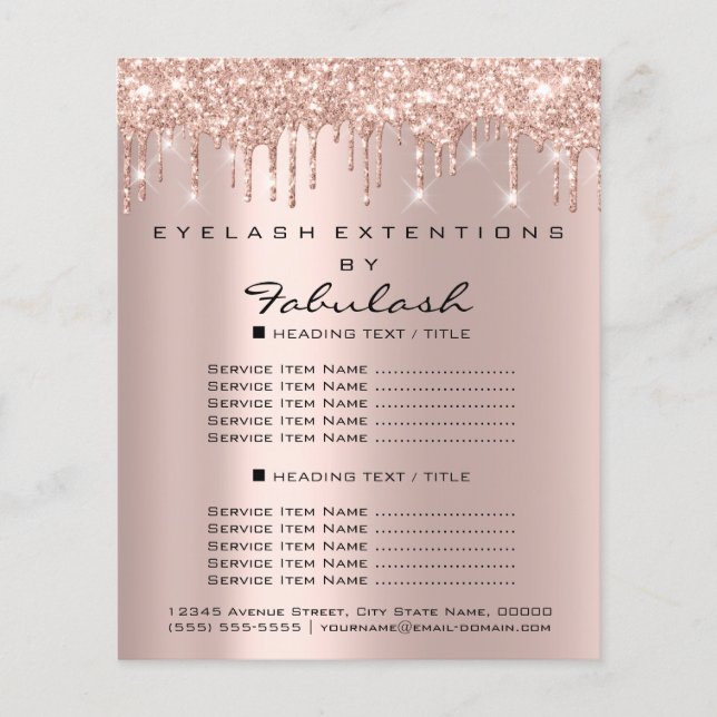 Flyer Makeup Salón de belleza Rosa Purpurina Drip 2 Pági (Frente)