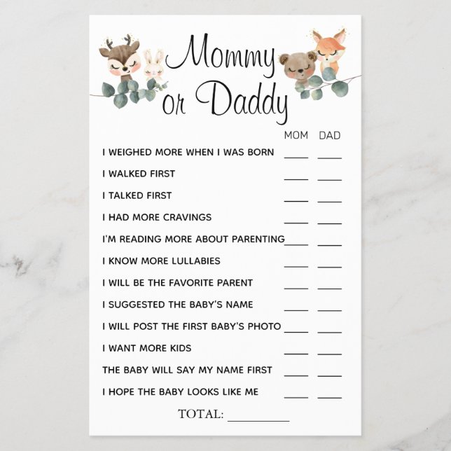 Flyer Mamá o papá de Woodland Dijo que la tarjeta de jue (Frente)