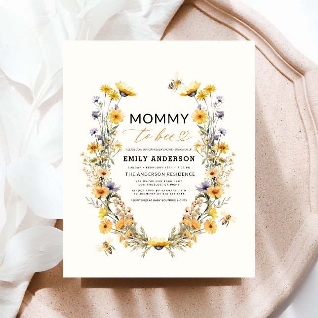 Flyer Mami to Bee Wildflower Género Baby Shower neutral (Subido por el creador)