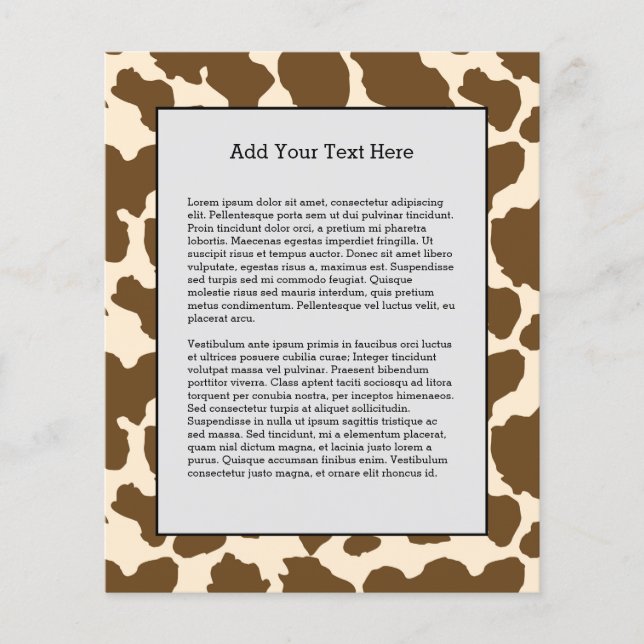 Flyer Manchas Marrones Estampado de Vaca Granjero Animal (Frente)