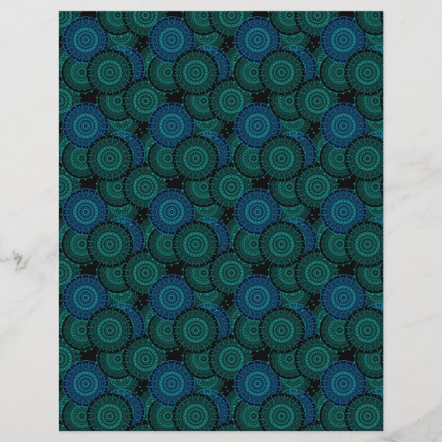 Flyer Mandala redonda azul turquesa sobre fondo negro (Frente)